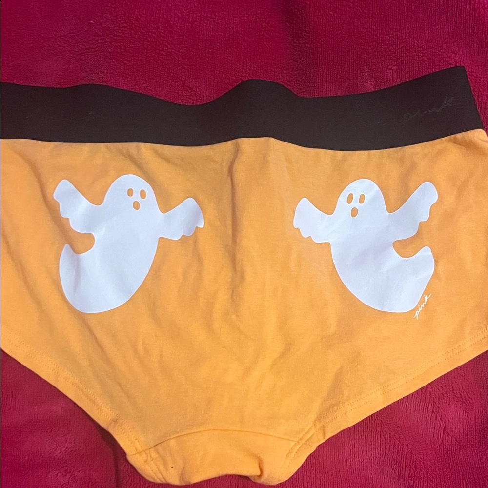 PINK Victoria's Secret Orange & Black Ghost Print Panties